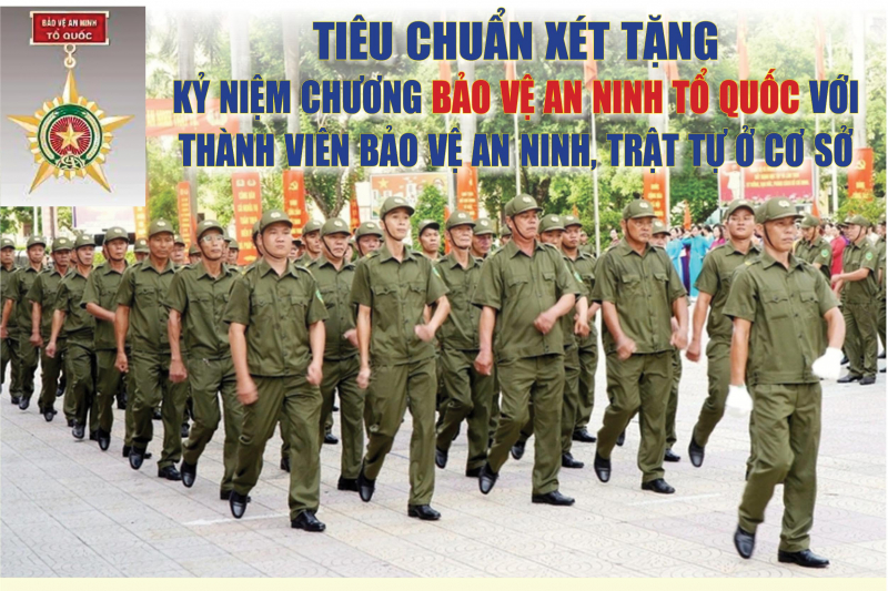 [Infographic] Tiêu chuẩn xét tặng Kỷ niệm chương bảo vệ an ninh Tổ quốc với thành viên bảo vệ an ninh, trật tự ở cơ sở