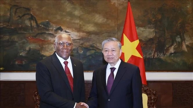 Tổng Bí thư Tô Lâm tiếp đồng chí Salvador Valdes Mesa, Ủy viên Bộ Chính trị, Phó Chủ tịch nước Cộng hòa Cuba. (Ảnh: Thống Nhất/TTXVN)