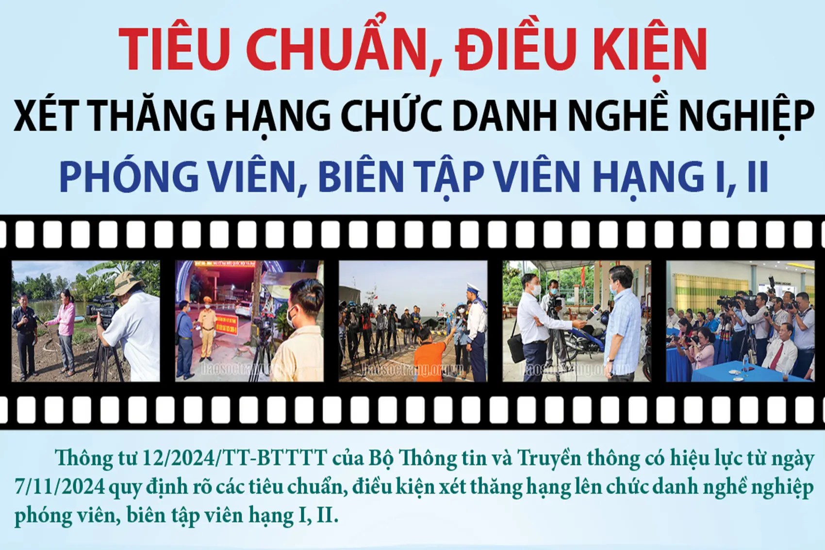 [Infographic] Tiêu chuẩn, điều kiện xét thăng hạng chức danh nghề nghiệp phóng viên, biên tập viên hạng I, II