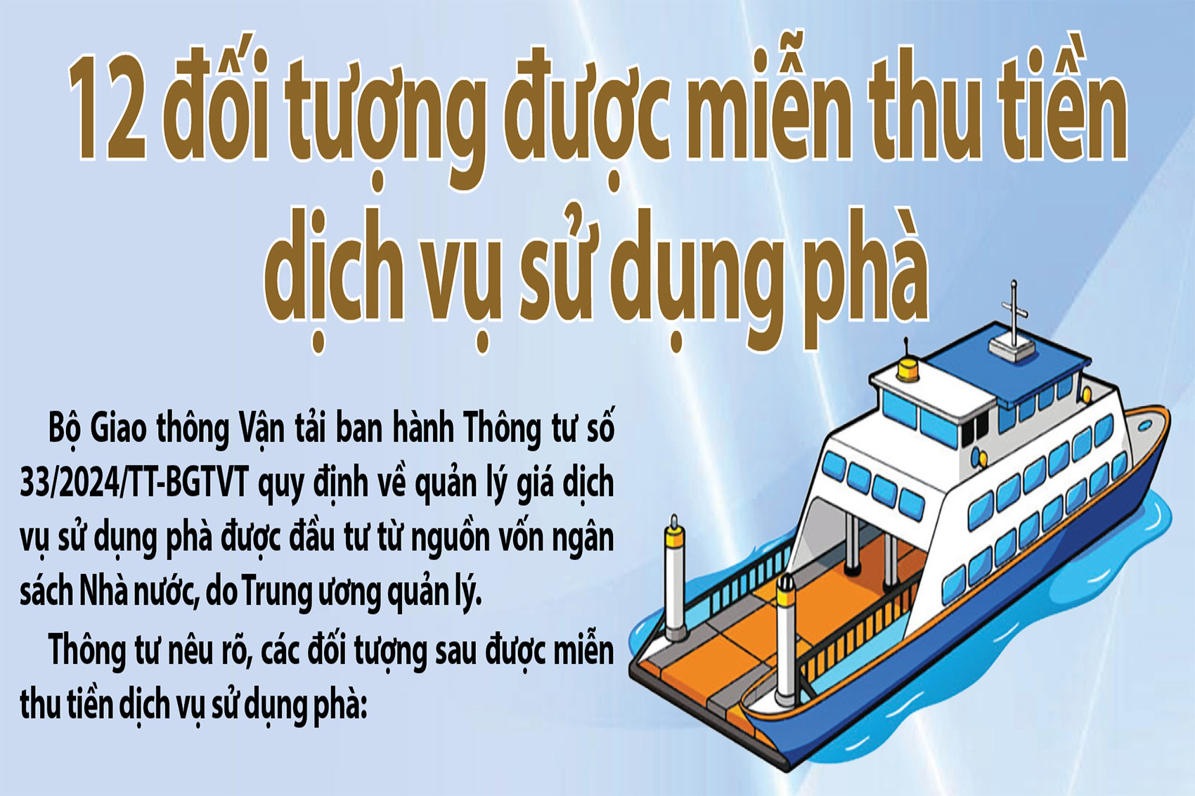 [Infographic] 12 đối tượng được miễn thu tiền dịch vụ sử dụng phà