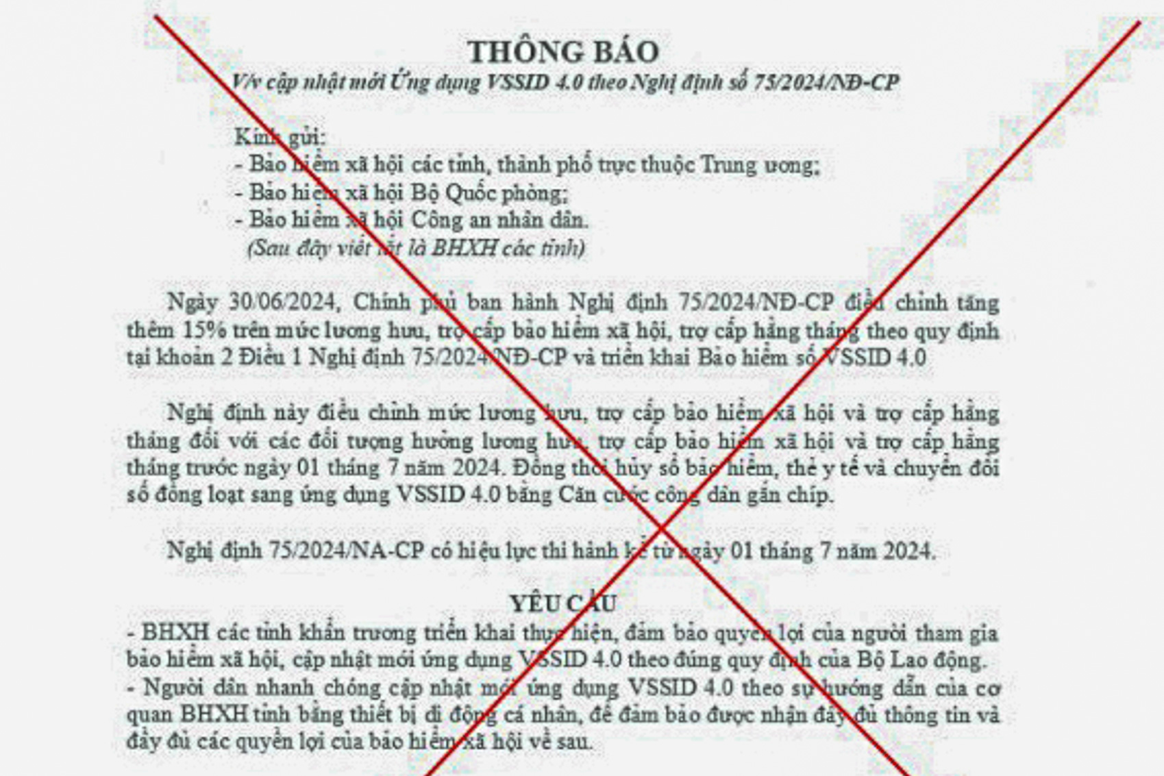 Cảnh báo về việc giả mạo văn bản của Bảo hiểm xã hội Việt Nam yêu cầu cập nhật mới ứng dụng VssID 4.0
