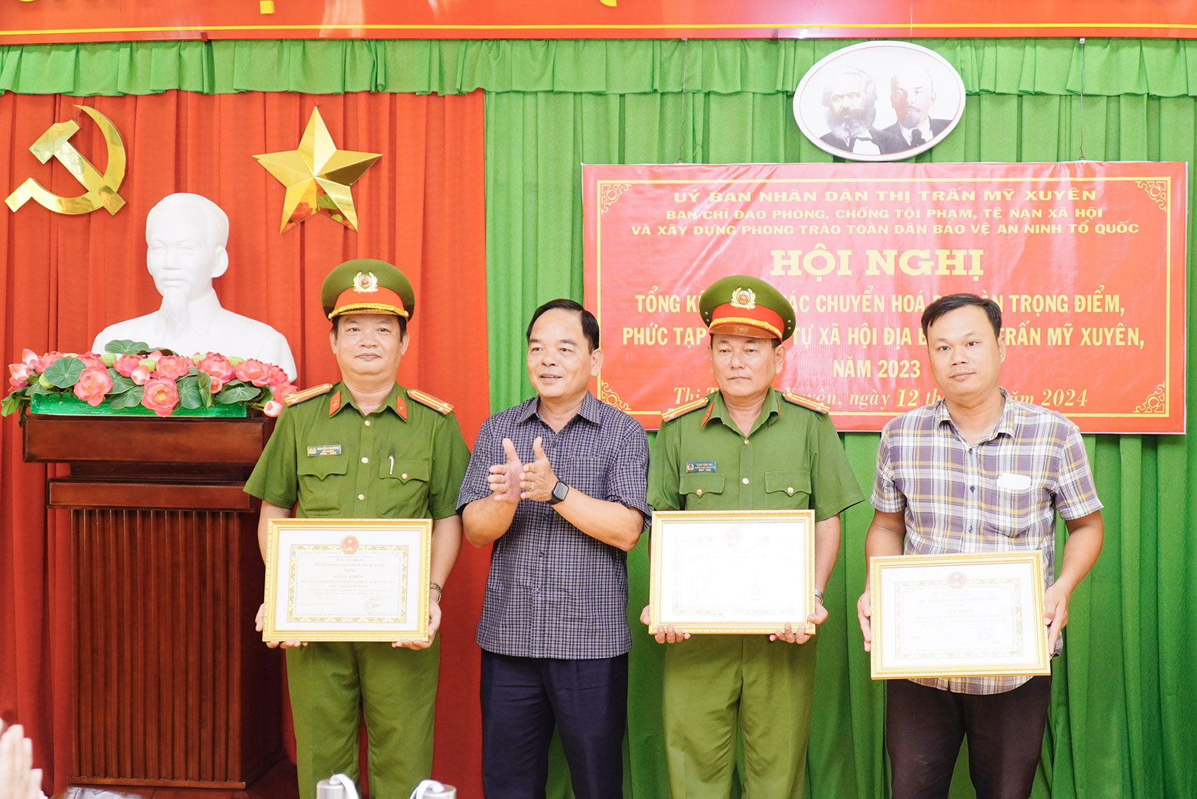 Thị trấn Mỹ Xuyên chuyển hóa thành công địa bàn trọng điểm, phức tạp về trật tự, an toàn xã hội năm 2023